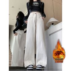 批发实拍实价~加绒加厚工装<b class='q'>牛仔裤</b><b class='q'>女</b>冬季新款高腰直筒裤显瘦阔腿裤子