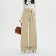 批发实拍实价~阔腿牛仔<b class='q'>裤</b>女秋季新款高腰宽松显瘦配腰带休闲直筒长<b class='q'>裤</b>