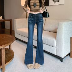 批发实拍实价~美式显瘦高腰<b class='q'>微喇</b>叭<b class='q'>牛仔裤</b>女秋季新款弹力修身马蹄裤子