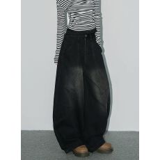 批发高腰黑色复古水洗牛仔弯刀裤女秋季新款梨形身材拖地裤