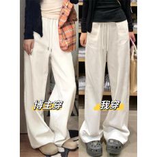 批发棉质直筒工装裤女2026春夏新款高腰宽松梨形遮肉休闲阔腿拖地裤子