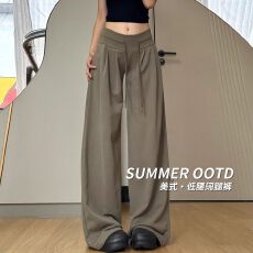 批发美式复古宽松阔腿裤女秋季2026新款低腰抽绳休闲裤慵懒垂感运动裤