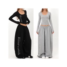 批发好质量 原版起版 薄款320克 爵士舞裤女<b class='q'>秋</b>季烫钻字母直筒运动卫裤