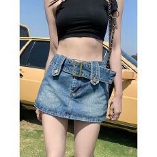批发辣妹<b class='q'>牛仔</b>短裙女夏季裙裤mm遮肚显瘦a字复古包臀半身裙