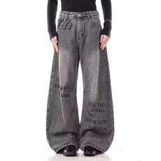 批发春夏新款轻奢潮牌字母刺绣宽松直筒<b class='q'>牛仔裤</b><b class='q'>男</b>女美式高街阔腿长裤