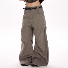 批发美式复古设计感阔腿工装牛仔裤<b class='q'>男</b>女宽松直筒做旧休闲垂感<b class='q'>裤子</b>