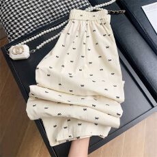 批发小个子蝴蝶结印花休闲<b class='q'>裤</b>女150九分山本<b class='q'>裤</b>褶皱空气阔腿<b class='q'>裤</b><b class='q'>145</b>冰丝<b class='q'>裤</b>