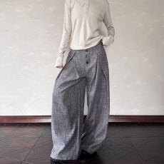 批发2026春季美式老钱风排扣打褶西<b class='q'>裤</b>男女宽松阔腿杂色休闲<b class='q'>裤</b>长<b class='q'>裤</b>