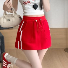 批发纯棉华棉 夏新款宽松休闲显瘦A字<b class='q'>百搭</b>抽绳短裙女