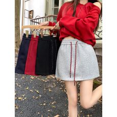 批发纯棉华棉 夏新款宽松休闲显瘦A字<b class='q'>百搭</b>抽绳短裙女