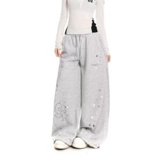 批发自然涩可爱小狗休闲卫裤女2026春秋季新款百搭直筒宽松运动裤子潮