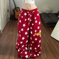 批发【优质棉】2026春夏新款复古美式慵懒星星满印字母宽松休闲裤潮流