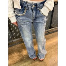 批发美式复古豹纹拼接水洗牛仔裤女设计感百搭微喇修身显瘦长裤
