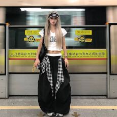 批发好质量美式嘻哈街舞叠穿可拆卸阔腿裤男女宽松垂感休闲拖地长裤潮