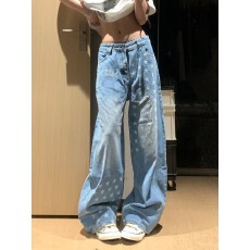 批发美式复古水洗做旧牛仔裤男女2026春季新款弯刀直筒宽松阔腿长裤