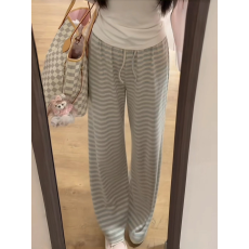 批发软糯舒适灰色条纹休闲裤女夏薄款宽松显瘦运动<b class='q'>百搭</b>慵懒直筒阔腿裤