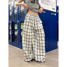 批发立体腰头-风格纹排扣阔腿休闲裤女春夏新款宽松垂感显瘦休闲长裤