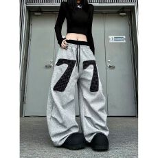 批发百搭美式复古贴布口袋牛仔裤男女宽松<b class='q'>街头</b>阔腿弯刀休闲长裤慵懒