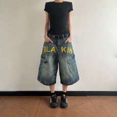 批发2026夏季工装复古阿美咔叽<b class='q'>牛仔</b>七分裤骑行机车<b class='q'>短裤</b>大口袋<b class='q'>男</b>款潮