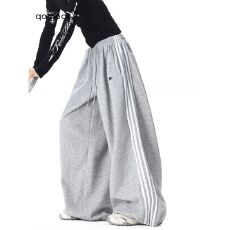 批发美式复古条纹撞色拼接卫裤<b class='q'>男</b>女秋季运动垂感<b class='q'>休闲裤</b>宽松阔腿拖地裤