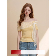 批发260克广州人棉螺纹棉原版广州蕾丝边花<b class='q'>网纱</b>立体花斜肩一字肩