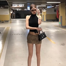 批发【莱雅螺纹 原版做法】性感辣妹黑色半高领吊带背心无袖挂脖上衣