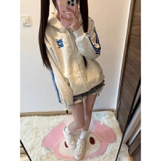 批发薄款/加绒【纯棉华棉原版工艺刺绣+印花】连帽<b class='q'>卫衣</b>拉链外套女