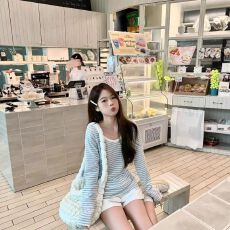 批发莱赛尔面料抖音原版做法条纹v领薄纱防晒罩衫女设计感上衣