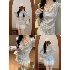 批发莱赛尔面料抖音原版做法条纹v领薄纱防晒罩衫女设计感上衣