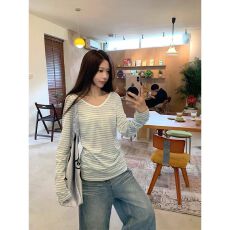 批发莱赛尔面料抖音原版做法条纹v领薄纱防晒罩衫女设计感上衣