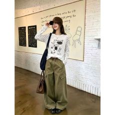 批发雪花棉防晒罩衫【抖音原版做法】长袖T恤女慵懒宽松休闲风上衣