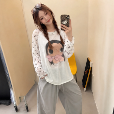批发雪花棉防晒罩衫【抖音原版做法】长袖T恤女慵懒宽松休闲风上衣