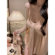 批发【原版做法配可调节<b class='q'>透明</b><b class='q'>肩带</b>】粉色开衫抹胸上衣韩系温柔两件套装