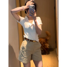 批发纯欲风休闲简约polo领正肩短袖<b class='q'>T</b><b class='q'>恤</b>女2026夏季新款设计感显瘦上衣