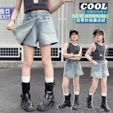 批发<b class='q'>女童</b>夏<b class='q'>季</b>裤裙2025新款中大童女孩薄款韩版洋气韩版百搭牛仔短裤潮