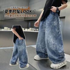 批发男童牛仔裤中大童碎花时髦痞帅潮酷宽松儿童休闲洋气牛仔长裤