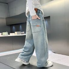 批发男童裤子男童阔腿裤<b class='q'>春</b>秋款牛仔裤2025新款中大童百搭休闲潮流长裤