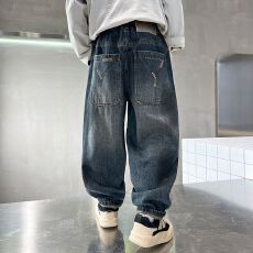 批发男童秋装抓痕软牛仔裤秋季新款中大童洋气休闲儿童直筒休闲长裤