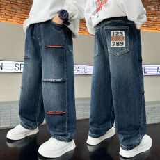 批发男童裤子<b class='q'>春</b>秋款新款韩版中大童休闲裤宽松秋装时髦直筒牛仔长裤