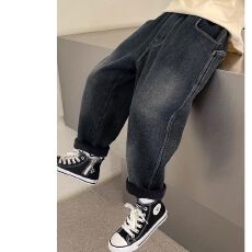 批发男童牛仔裤<b class='q'>春</b>秋直筒裤2025新款秋装中大童男孩长裤秋季儿童休闲裤