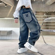 批发男童秋装裤子2025新款儿童时髦牛仔裤<b class='q'>春</b>秋季中大童男孩长裤帅气潮