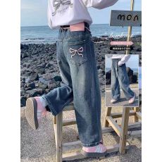 批发女童牛仔裤2024秋<b class='q'>冬</b>季新款裤子中大童女孩学生春秋款休闲直筒长裤