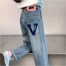 批发女童牛仔裤<b class='q'>春</b>秋款2024新款洋气秋装中大童百搭休闲裤儿童秋季裤子