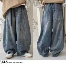 批发2025男童秋季新款韩版时尚休闲弯刀裤中大童百搭宽松牛仔长裤