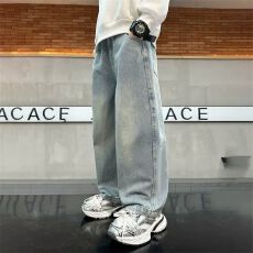 批发刺绣牛仔裤男中大童初中生春秋2025新款青少年男孩时尚潮流长裤子