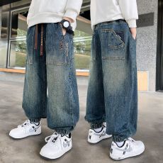 批发男童秋<b class='q'>冬</b>款牛仔裤2025新款时髦中大童休闲宽松束脚帅气男孩长裤