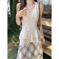 批发温柔风蕾丝韩版吊带女黑色蕾丝无袖背心夏季高腰休闲上衣新款遮肉