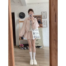 批发粉色短款上衣花苞裙<b class='q'>套装</b>女夏季甜美穿搭一整套防晒衣半身裙两件套
