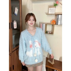 批发软糯水<b class='q'>貂绒</b>厚毛衣女外穿宽松挂脖系带针织衫少女甜美猫咪上衣秋冬