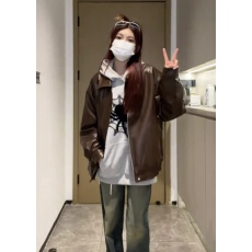 批发美拉德棕色机车PU皮衣外套女秋冬季中性风美式复古<b class='q'>街头</b>宽松夹克潮